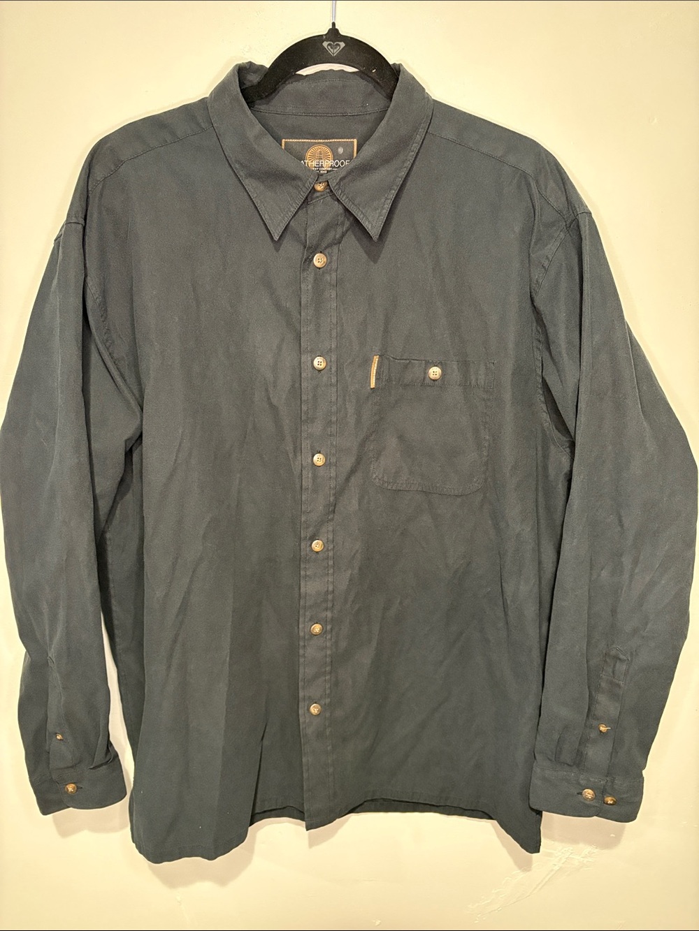 Vintage Weatherproof Men's Black Long-Sleeve Button-Down Shirt - XL